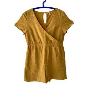 Mi Ami‎ Yellow Eyelet Cotton Lined Romper Faux Wrap Top Large